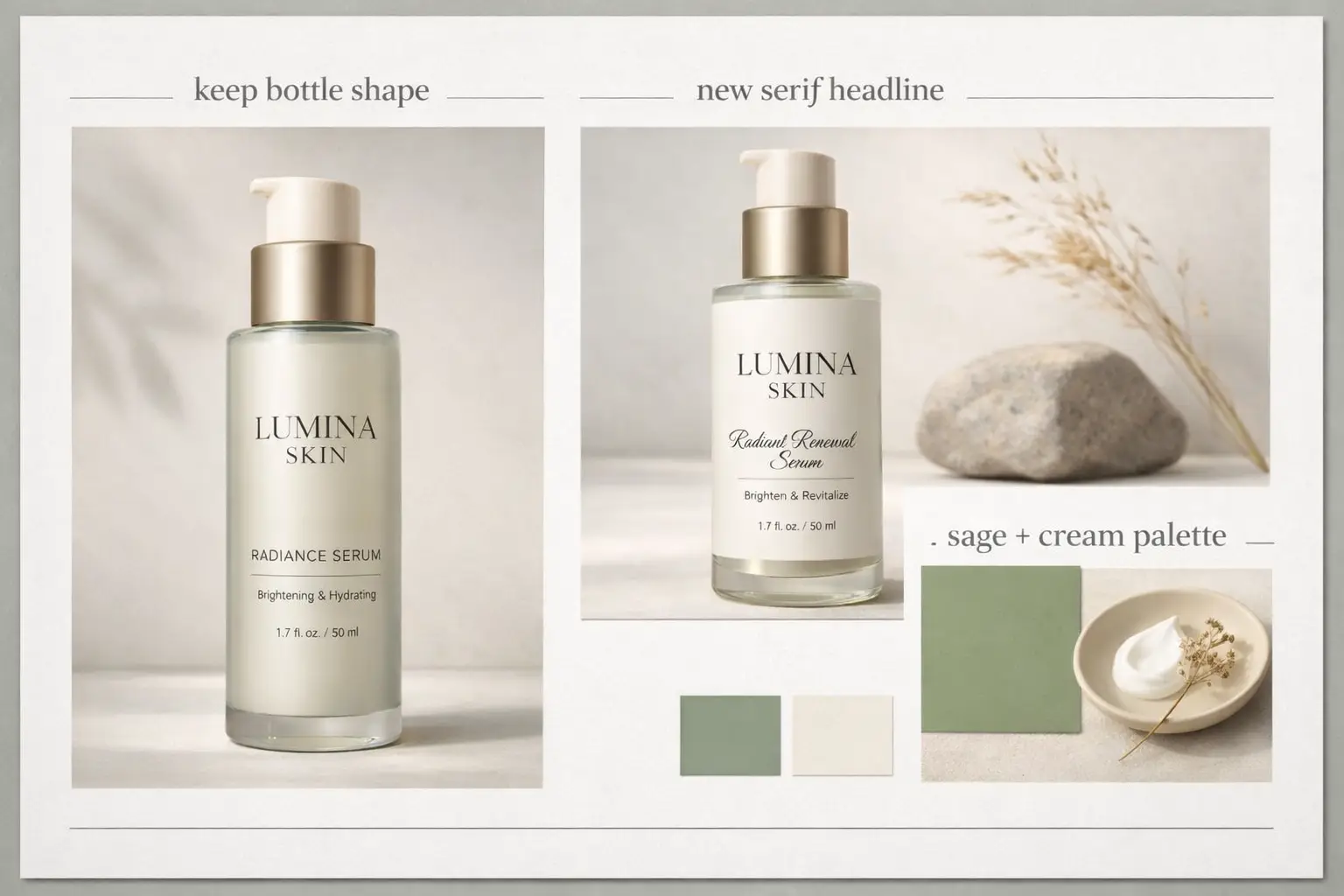 A refreshed packaging concept with a modern label system and streamlined product display.