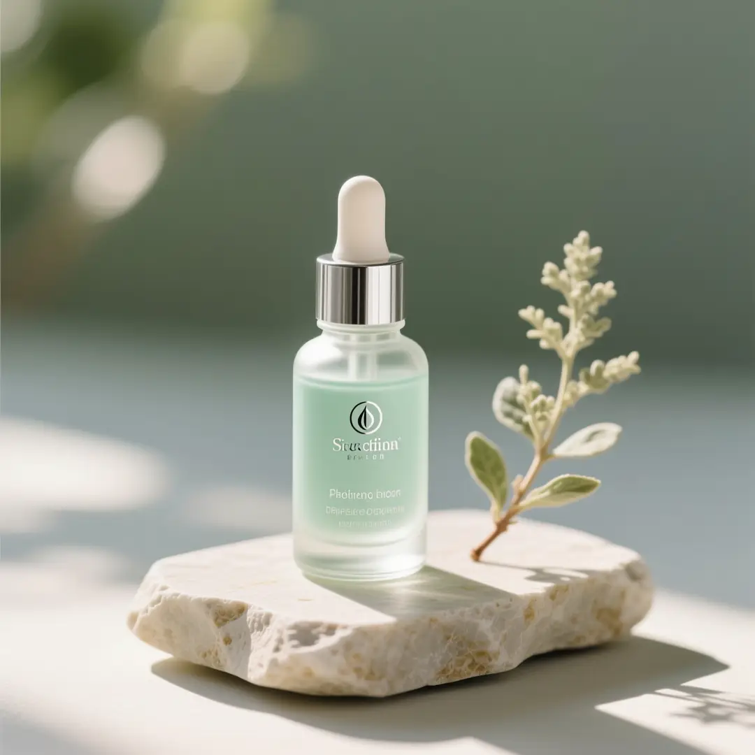 A beauty still-life idea with serene palette control and precise product rendering.